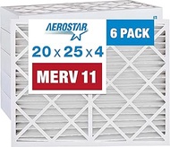 Aerostar 20x25x4 MERV 11 Pleated Air Filter, AC Furnace Air Filter, 6-Pack (Actual Size: 19 1/2"x24 