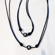 Korean Leather Strap Flat Round Initial Necklace / Waterproof Round Letter Initial Necklace