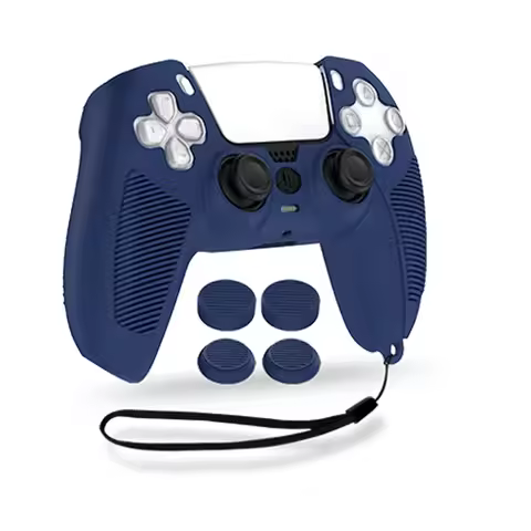 2024 for PS5 Gamepad Silicone Case Anti-Slip with Strap + 4pcs Thumbsticks Analog for Sony Playstati