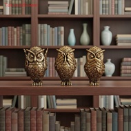 (Takashiflower) 1Pcs Bookshelf Decoration Vintage Brass Owl Statue Ear Covering Animal Sculpture Des