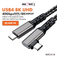 USB4 90 Elbow Type-C Thunderbolt 5/4/3 Cable 80 40Gbps 16K 8K UHD PD3.1 QC4.0 240W/140W/100W Fast Ch