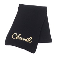 極佳狀態★CHANEL 2022 年 22A 100% 羊絨針織圍巾/披肩，飾有刺繡標誌和亮片，黑色，意大利製造，女士款。