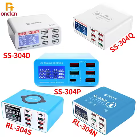 SUNSHINE SS-304Q 304D 304P 304S 304N 304R 6 Port USB Smart Fast Charge Station LCD Digital Charger F