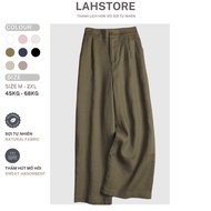 LAHSTORE wide-leg linen pants, high-waisted elastic waist, office style QD01 (Moss Green)