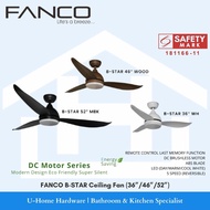 FANCO B-STAR DC Ceiling Fan 36/46/52 Inch Wood