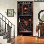 1 Pair Vintage Bookshelf Door Stickers - Peel and Stick Removable Self-Adhesive PVC Wall Decals, Coz