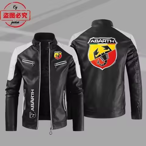ABARTH car logo spring and autumn leather jacket pu leather jacket windproof autumn and winter men's