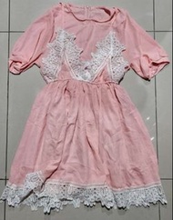 粉紅色小洋裝 連身裙 連衣裙 裙子 晚禮服 禮服 宴會 戰袍 小資 OL 日系 韓風 短袖