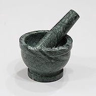 Stones And Homes Indian Green Mortar and Pestle Set Large Bowl Marble Pill Crusher Herbs Spice Grinder for Kitchen and Home 4 Inch Polished Decorative Round Medicine Pills Stone Grinder - (10 x 7 cm)