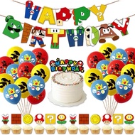 [SG Seller] Super Mario Theme Balloons Set Birthday Party Decoration Banner Balloon Cupcake Toppers
