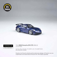 Para64 1/64 2025 Porsche 911 GT3 (992.2) Gentia Blue Metallic PA55875 Diecast Scale Model Car