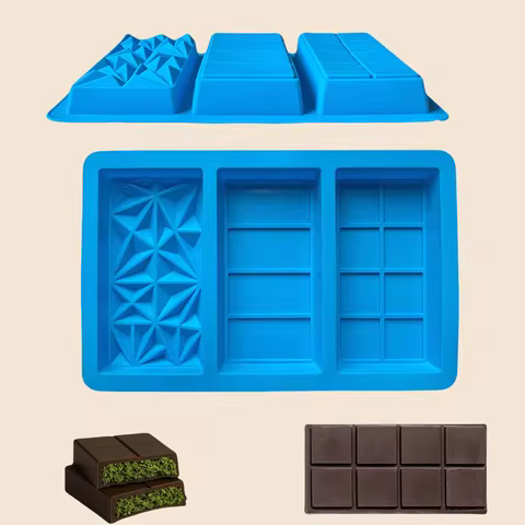 1pc 3-hole large rectangular chocolate energy bar silicone mold 3D cake, multi-layer cookies, cake d