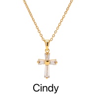 Cindy 18K gold-plated stainless steel inlaid white zircon square geometric pendant necklace does not