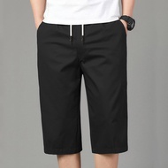 Classic Men Elastic Waist Shorts Breathable Three Quarter Pants Men 3/4 Pants with Back Pocket 4 Col