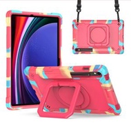 全城熱賣 - 適用於三星Galaxy Tab S9 FE / S9 手環支架機器人硅膠PC平板套（迷彩玫紅）