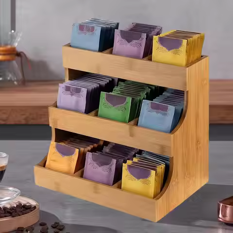 Tea Bag Organizer Vertical Display Stand Tea Rack Tea Bag Station Wood Tea Box Container for Kitchen
