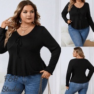 F&H 4073-XL-3XL V Neck Plus Size Women Casual Long Sleeve Shirt