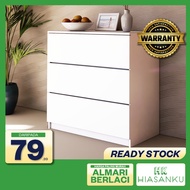 [BESAR] HK Almari Berlaci 3 Pintu/3 Tingkat Almari Baju/Drawer Chest/3 Chest Drawer/Wardrobe