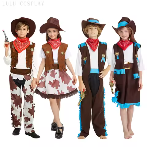 Boys Girls Western Cowboy Cosplay Costume Children Halloween Purim Party Dress Up Stage Performance 