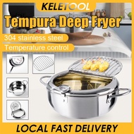 4.2L Deep Fryer Pot Janpanese Style Tempura Frying Pot 304 Stainless Steel Kitchen Fryer Pan With Th