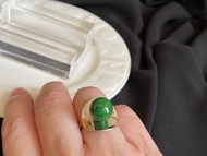 翡翠戒指 花青珠鑲銀電18k戒指 銀戒指