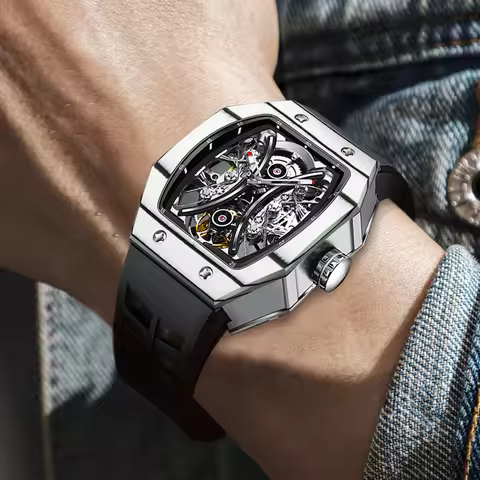 AESOP Richard Men's Tourbillon Watch Tonneau Shape Carbon Fiber Luminous Waterproof Mechanical Wrist