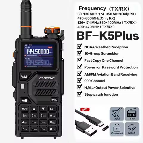 2024 New Baofeng K5PLUS 10W multi-band UHF VHF AM aviation band 999CH 2500mAh long-distance handheld