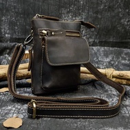Genuine leather sling bag, genuine leather waist bag - genuine cowhide leather waist bag
