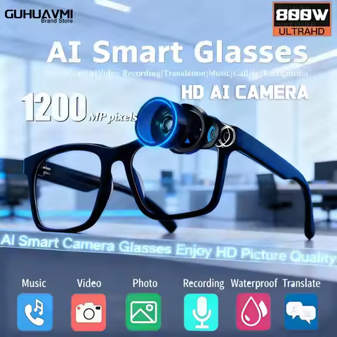 Tavyu 8K Smart Glasses Multifunctional Camera Bluetooth Call Voice Assistant Music Player Translate 