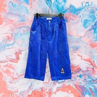 二手 米奇老鼠 藍色 條紋絨 童趣 刺繡 口袋 高腰 24 七分褲 G122