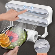 3 in 1 Kitchen Wrap Dispenser with Cutter, Magnetic or Adhesive Wall Mounted Cling Film, Foil & Baki