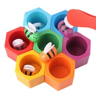 New Sturdy Wooden HONEY Bee Toy Eco-Friendly Colorful Wooden Bee Hive Game Realistic Educational Toy