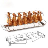 Q Beef Chicken Leg Wing Grill Rack 14 Slots Stainless Steel Barbecue Drumsticks Holder Oven Roaster Stand With Drip Pan Tools