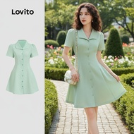 Lovito Women's Casual Green Dress with Button Detail, Spring/Summer L135ED360
