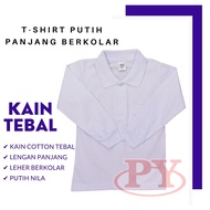 BP004 -  COTTON TEBAL TSHIRT PUTIH NILA SEKOLAH BERKOLAR LENGAN PANJANG / TSHIRT LONG SLEEVE COLLAR 