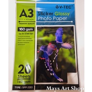 Baru Sticker Photo Paper Glossy A3 V-Tec 160 gsm / Kertas foto Stiker Vtec Glosy Tipe SPP-3203 160gs