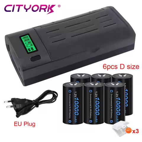 10000mAh D Size R20 Rechargeable Battery 1.2V NI-MH Rechargeable Type D Batteries + 8 Slot AA AAA C 