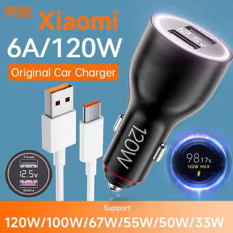 120W 100W Car Charger 90W 6A Fast Charging 2 Port USB A For Xiaomi Mi 17 15 15T 14 14T Ultra 13 12 P