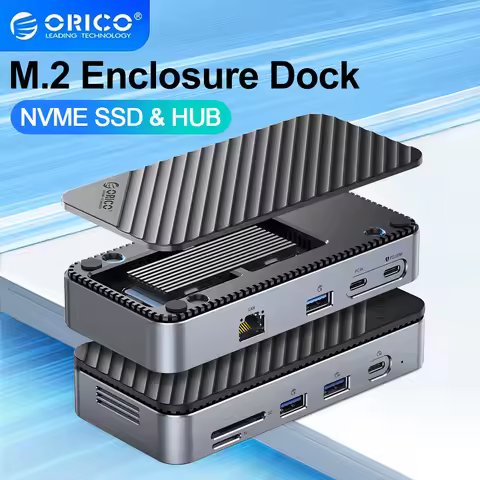 ORICO M.2 NVMe SSD Enclosure with 9-in-1 USB C HUB 10Gbps External RJ45 SD Docking Station with Cool
