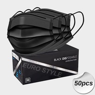 Face Mask Full Black Earloop 50pcs 3ply Premium Black Ear loop Adult Face Mask