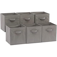Amazon Basics Collapsible Fabric Storage Cube Bins Organizer with Handles, Sturdy, Beige, 13-x-13-x-