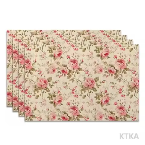 4Pcs, French Retro Rose Floral Placemats, the Best Placemats, Washable, Suitable for Holiday Parties