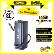 [3CCC] REMAX FC-22 100W Power Bank 20000mAh Super Fast Charging Built-In Retractable Type-C Cable