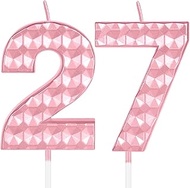 Pink 27th Birthday Candles,Diamond Design 3D Number 27 Birthday Candle,Happy 27th Birthday Cake Topp