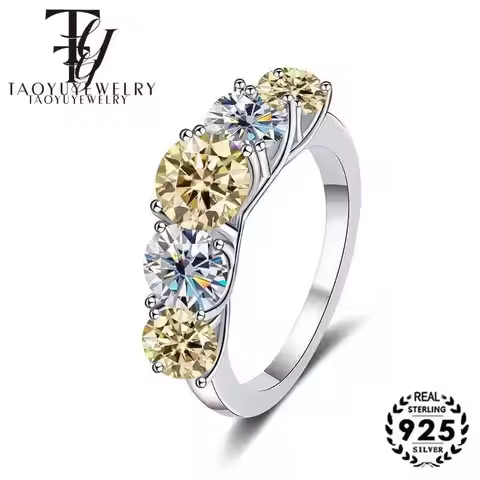 Classic 18k Plated 3.6CT All Moissanite Rings For Women 5 Stones Sparkling Diamond Wedding Band S925