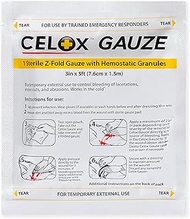 CELOX's Gauze - Z-Fold Hemostatic Gauze, 3in X 5ft (7.6cm X 1.5m) - Controls Moderate to Severe Blee