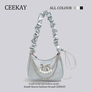 Handbag, leather shoulder bag with bow pattern, leather strap with fashionable shrug CEEKAY CK333 [R