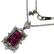 Pre-owned women's necklace featuring a 1.50ct ruby ​​and 0.50ct diamond in 18K white gold, 7.4g, and