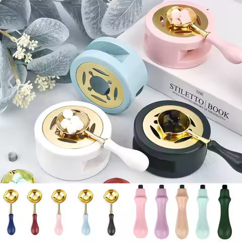 Wax Seal Stamp Set Lacquer Furnace Wax Seal Melting Spoon Rubber Wood Melting Heater Wax Bead Pot He