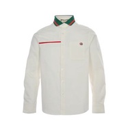 代購 義大利奢侈時裝品牌Gucci紅綠條紋刺繡polo領長袖襯衫